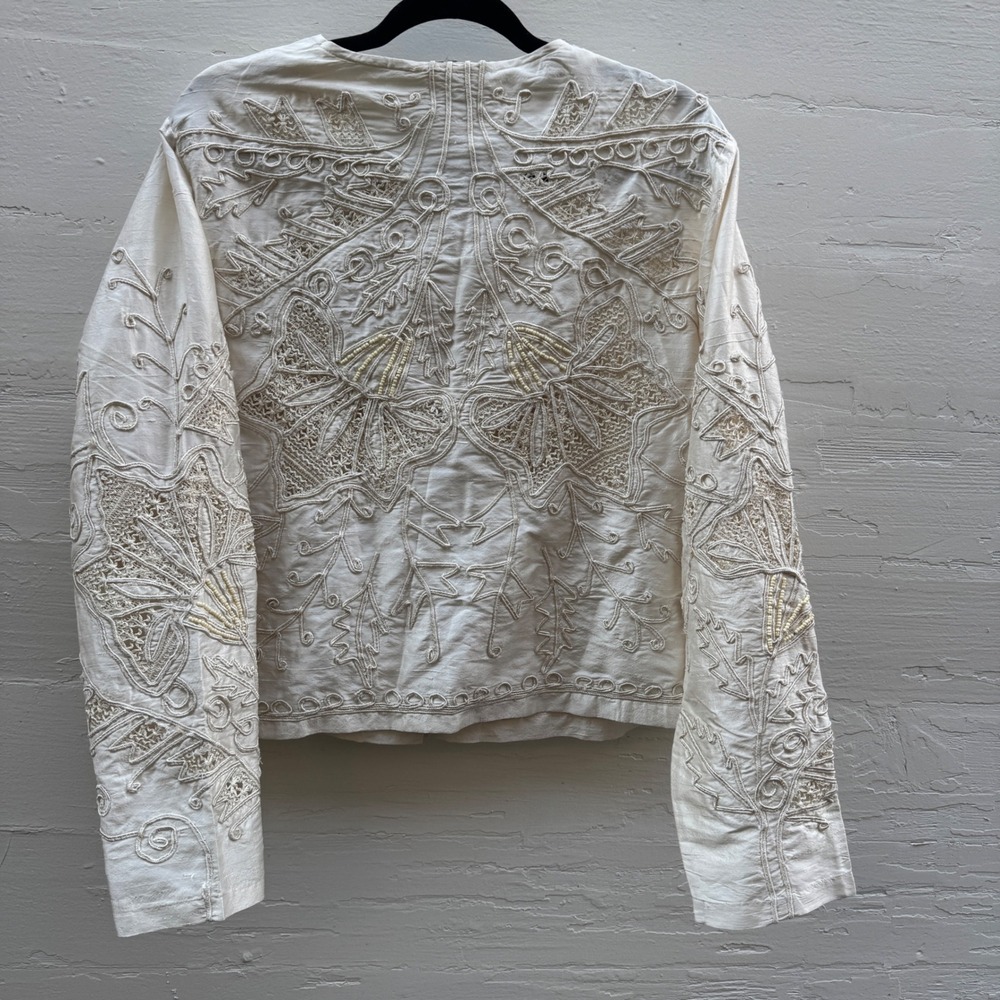 Sandy Starkman Jacket XL Cream Vintage Silk Embroidered Beaded Boho Art to Wear - Picture 4 of 16